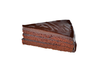 Chocolate cake slic on white background