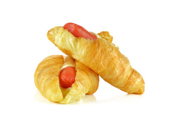 Croissant with sausage isolated on white background