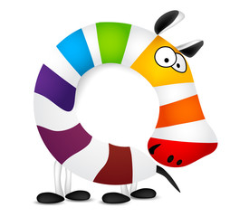 Number zero. Made of colorful animal cartoon rainbow zebra. Vector