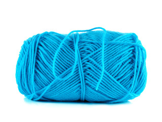 Blue Ball of knitting yarn on a white background