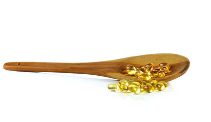 Cod liver oil omega 3 gel capsules isolated on white background
