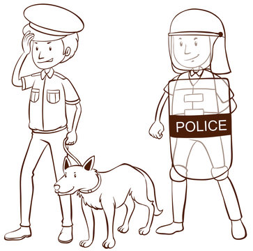 Police with shield and dog