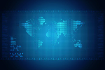 Obraz premium Digital world map , Globalization, Hi tech and synchronization