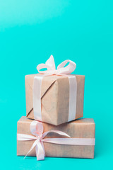 Small present on blue background