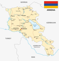 armenia road map with flag - obrazy, fototapety, plakaty