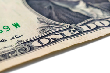 US one dollar bill closeup macro, 1 usd banknote.