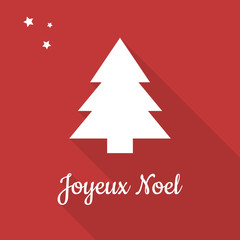 Fototapeta na wymiar Carte joyeux Noel, avec un sapin en flat design.