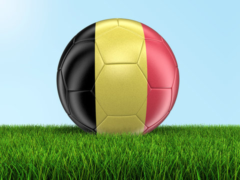 Soccer football with Belgian flag on grass. Image with clipping path