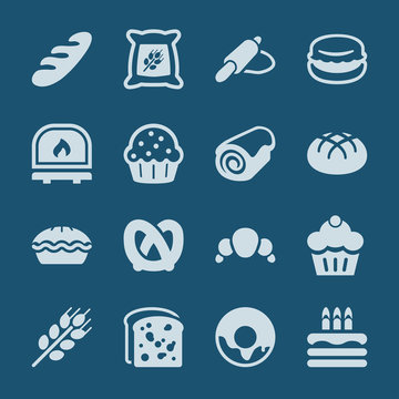 bakery icons set blue