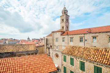 Fototapeta premium Old town of Dubrovnik, Croatia, defensive city walls and dominican monastery 