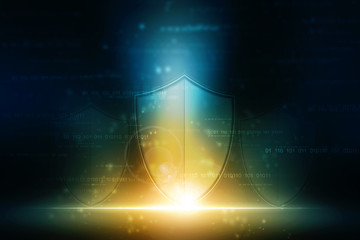 2d illustration Security concept - shield on digital code background
