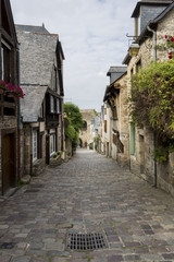 Medieval Cobbled Street in Dinan, Brittany, France
