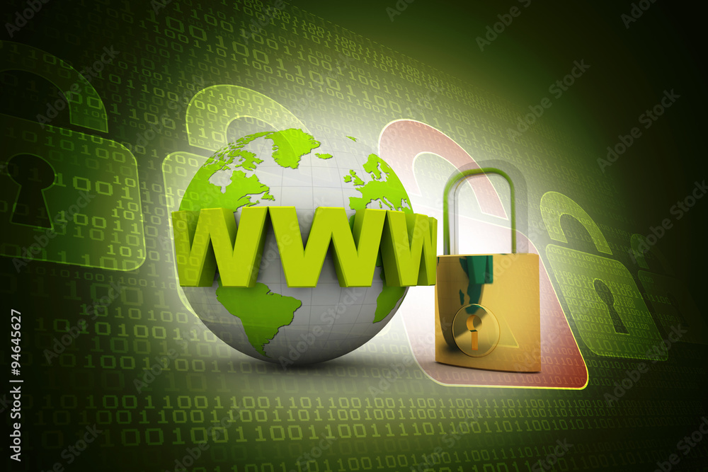 Poster 3d rendering padlock with www
