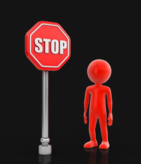 Stop sign and man (clipping path included)