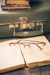 glasses on the book