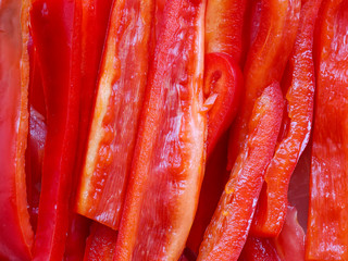 Sliced red bell peppers