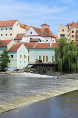 Fototapeta premium Colorful medieval Town Pisek above the river Otava, Czech Republic