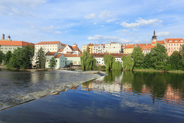 Fototapeta premium Colorful medieval Town Pisek above the river Otava, Czech Republic