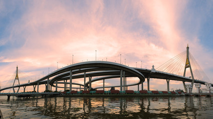 Obraz na płótnie Canvas Landscape sunset of Bhumibol Bridge