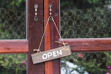 Sign wood door Close Open