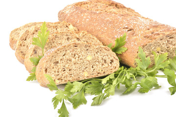 fresh homemade natural bread with vegetables on white background