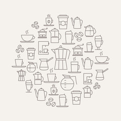 Coffee Background - thin line icons.