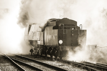 Plakat sepia toned vintage steam locomotive