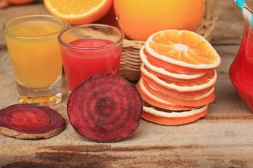 fresh orange with beetroot juices