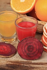 fresh orange with beetroot juices