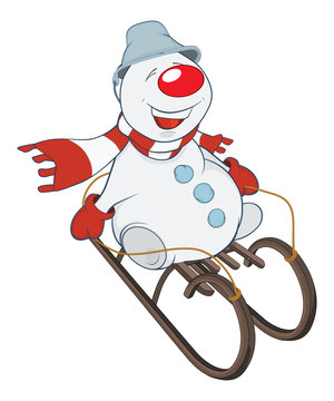 Illustration of Cute Snowman . Cartoon Character