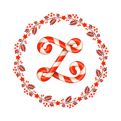 Fototapeta premium Z letter christmas candy with wreath