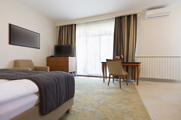 Interior of a double bed hotel room