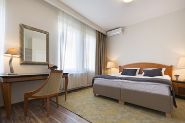 Interior of a double bed hotel room