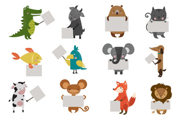 Fototapeta premium Wild animal zoo with clean plate vector icons set