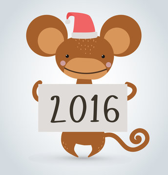 New year monkey ape wild cartoon animal holding 2016 board vector