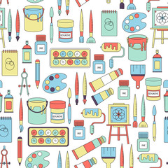 Seamless pattern with drawing and painting tools