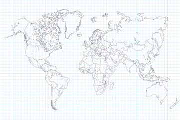 World Map on School Graph Paper