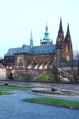 Evening View on gothic St. Vitus' Cathedral on Prague Castle, Czech Republic