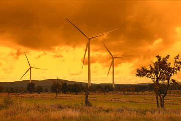 Fototapeta na wymiar Wind turbines in the sunset