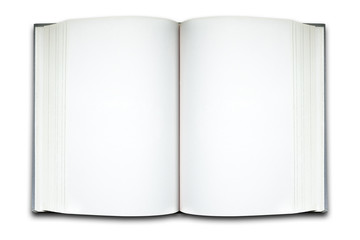 Open blank notebook on white background