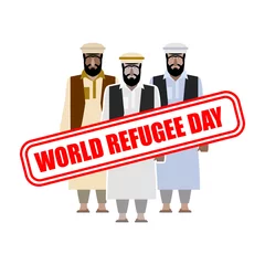 Fotobehang World refugee day. Expatriates in  Syrian garments. refugee stam © maryvalery