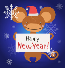 New Year Christmas monkey ape wild cartoon animal holding 2016 board vector