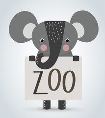 Elephant wild cartoon animal holding clean welcome zoo board vector