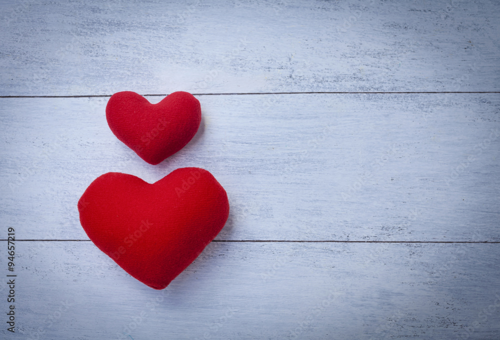 Wall mural red heart with space on wooden floor