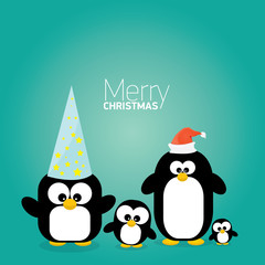 merry christmas card with penguins set. 