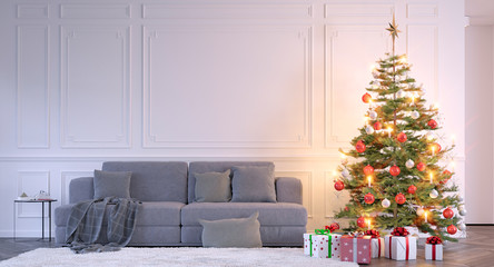 Sofa beside a christmas tree - ensemble mit sofa und Weihnachtsbaum