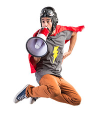 Superhero shouting by megaphone