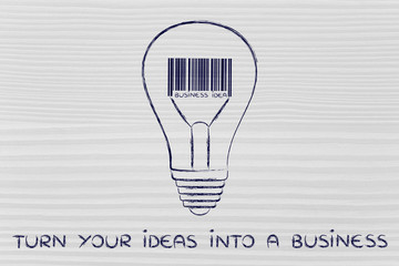 lightbulb with bar code as filament with text Turn your ideas in