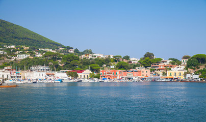 Fototapeta na wymiar Coastal panoramic landscape, port of Ischia
