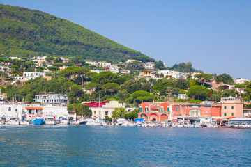 Fototapeta na wymiar Coastal summer landscape, main port of Ischia